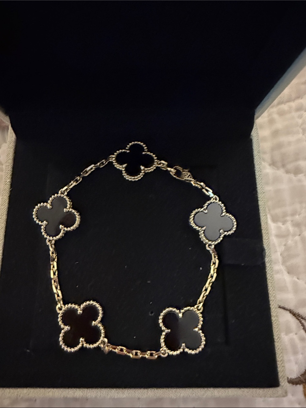 Gold Clover Link Bracelet with Black and Gray Accents